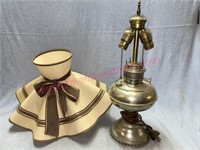 Antique B & H oil lamp & fancy shade
