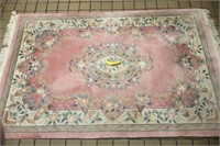 Asian-Style Pink & Creme Wool Floral Area Rug