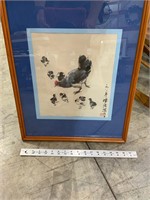 vintage chinese watercolor with Chickens