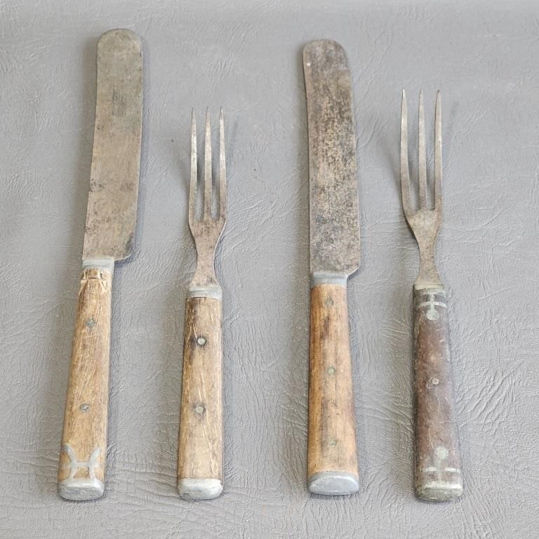 Antique Fork & Knife Sets -Civil War Style 3 tine