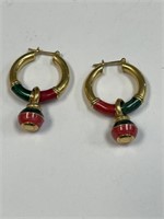 ENAMEL 14KT GOLD HOOP EARRINGS WITH DANGLES