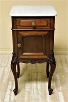 Louis XV Style Marble Top Mahogany Side Cabinet.