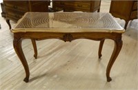 Cane and Glass Top Louis XV Oak Coffee Table.