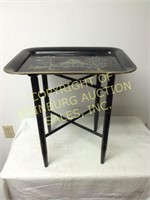 VINTAGE COLLAPSABLE TRAY STAND w/ ORIENTAL MOTIF T