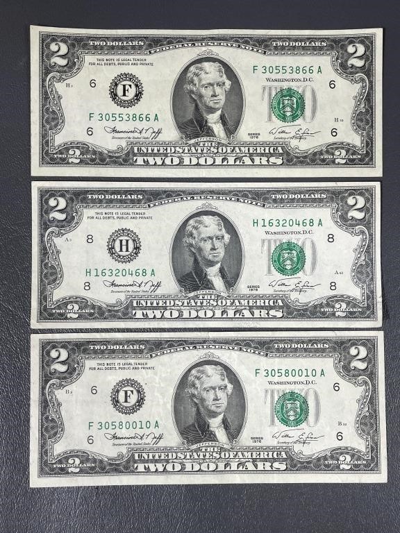 Three Series 1976 $2 Federal Reserve Notes