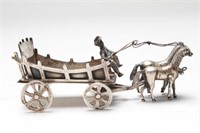 Dutch Silver Articulated Cart, Horses & Figure