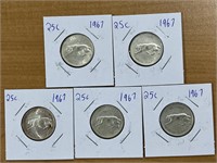 5- 1967 Cdn Quarters