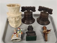 LIBERTY BELL BOOKENDS, BUSTS, UNCLE SAM PLANTER
