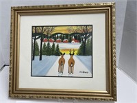 Framed Maud Lewis Decorative Art - Deer at Sunset