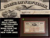 Historic Relic: Framed Comptroller's Revenue Bond
