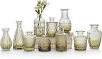 10-Piece Green Glass Bud Vase Set