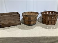 Apple baskets, wood box, ceramic door knobs,
