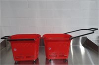 (2) Red Shopping Baskets with Wheels
