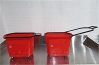 (2) Red Shopping Baskets with Wheels