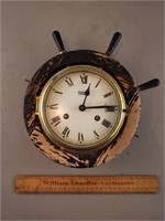 Vintage Ship Wheel Clock - Needs TLC 9" H