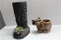 Totem Succulent Planter & Small Vintage Planter