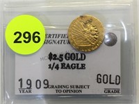 1909 $2.5 GOLD  QUARTER EAGLE