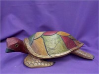 Carved, Stained Wood Tortoise 12x6 1/2x4 1/2"
