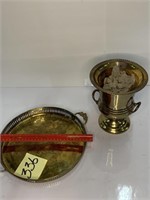 Brass Serving Tray & Wine bottle holder
