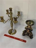 Brass 5 candle candlestick & other candle holder