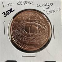 1OZ COPPER BULLION ROUND WORLD OF DRAGONS