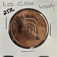 1OZ COPPER BIULLION ROUND LIBERTY