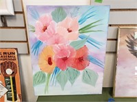 Painted Floral Canvas Artwork, Signed