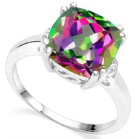 3.8CT Cushion Cut Mystic Topaz & Diamond Statement