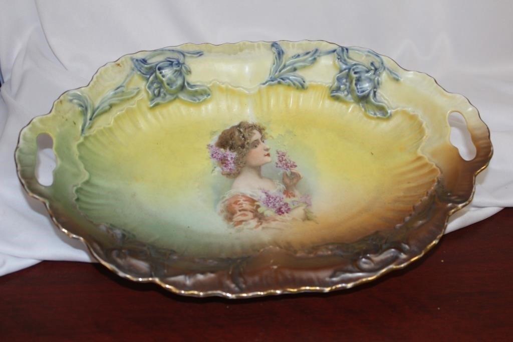 A Handpainted Two Handle Portrait Tray