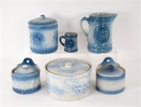 6 Pcs. Blue & White Stoneware