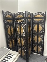 Carved wood four panel screen