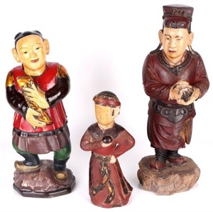ANTIQUE CHINESE TAOIST TEMPLE FIGURES - LOT OF 3