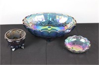 Assorted Carnival Glass in Blue