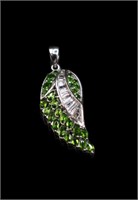 Sterling Silver CZ & Green Stone Wing Pendant