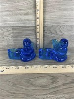 Blue Glass Bird Candle Holders