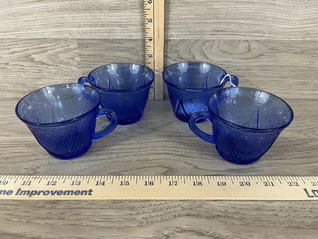 (4) Blue Glass Cups