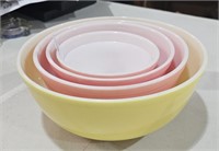 3 Pyrex Mixing Bowls & Small White Bowl Federal