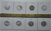 8 vintage Canada 5 cent coins