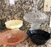 E - 3 VINTAGE BOWLS & COVERED CANDY DISH (K65)