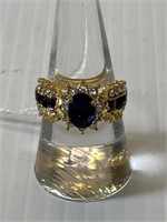 Ring size 7 w/ blue sapphire gold overlay