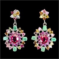 Natural Ruby Colombian Emerald Rhodolite Earrings