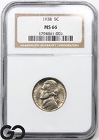 1938 Jefferson Nickel, NGC MS66, Price Guide: $50