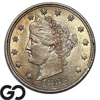 1883 Liberty V Nickel, No Cents, Near Gem BU