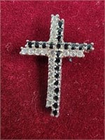 Rhinestone clear and black cross pendant,