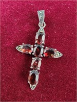 Garnet cross pendant sterling silver