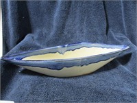 Handmade blue pottery oblong bowl