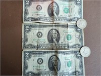 Vintage 1976 Two Dollar bills & 2 -1979 Susan B