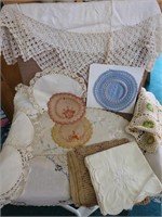 Vintage fancy work- doilies, table Cloths,