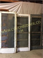 Lot of 3 old wooden chippy paint screen doors