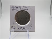 Barber Half 90% Silver 1908 O